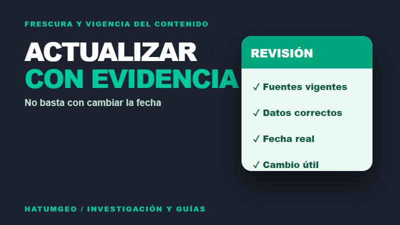 Calendario de actualización y verificación de fuentes con fecha de publicación y última modificación
