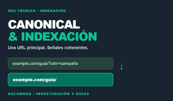 Representación de URL canónica y duplicados con una dirección principal destacada en verde