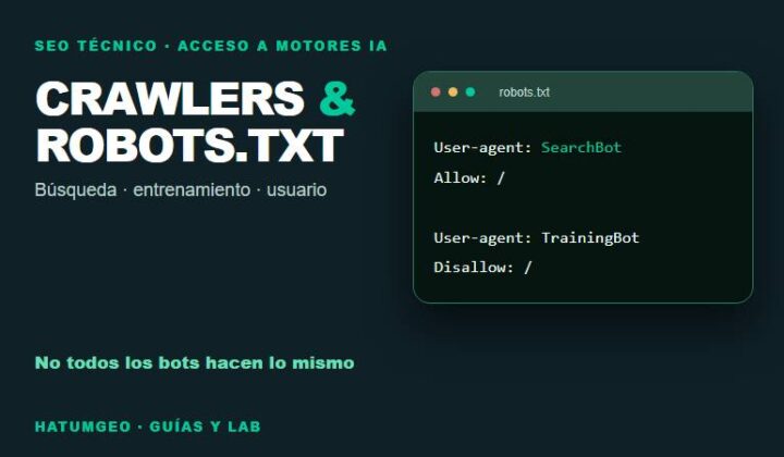 Gráfico técnico de robots.txt y tres agentes de búsqueda IA con estado de acceso diferenciado
