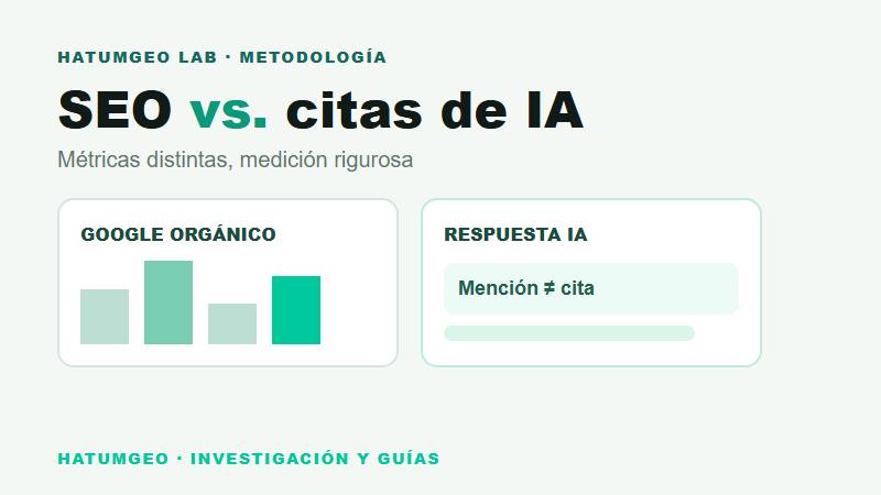 Esquema de comparación metodológica de resultados orgánicos y fuentes citadas por IA